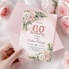 Rose Gold Blommor Grönska Watercolor 60-årsfirande Inbjudningar