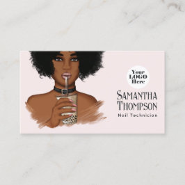 Rose Gold & Blush Afroamerikansk Manikyr Salon Visitkort