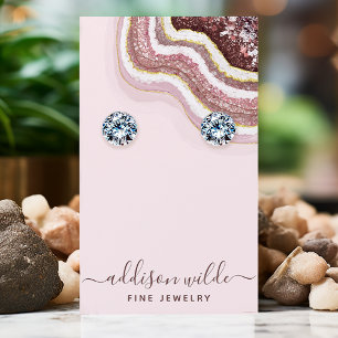 Rose Gold Blush Agat Geod Örhänge Visningskort Visitkort