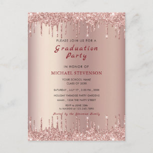 Rose Gold Blush Drar till din examensfest-inbjudan Vykort