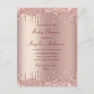 Rose Gold Blush Drips Chic Baby Shower Inbjudan
