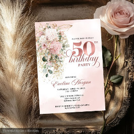Rose Gold Blush Floral Watercolor 50th Birthday  Inbjudningar
