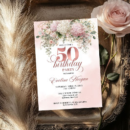 Rose Gold Blush Garden Floral 50th Birthday Invite Inbjudningar