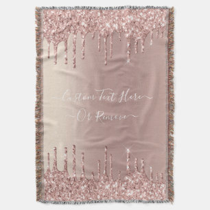 Rose Gold Blush Glitter Drips Text Kastycke Filt