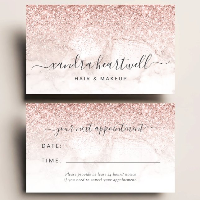 Rose Gold Blush Marble Glitter Script Appointment Visitkort (Skapare uppladdad)