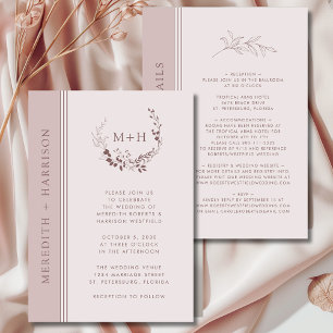 Rose Gold Blush Monogram All in One Bröllop Inbjudningar