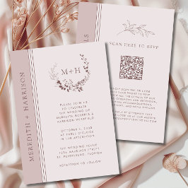 Rose Gold Blush Monogram QR Code Wedding Inbjudningar