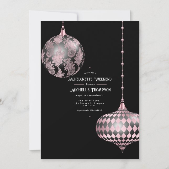 Rose Gold, Blush och Svart JulBachelorette Inbjudningar (Framsida)
