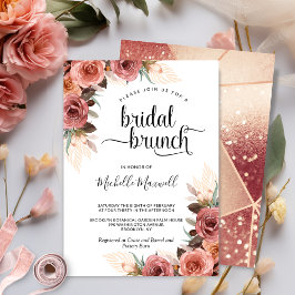 Rose Gold, Blush Pampasgräs Floral Bröllopsbrunch Inbjudningar