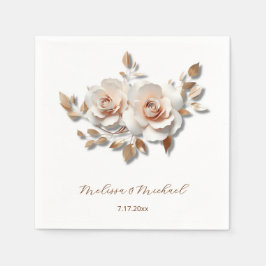 Rose Gold Blush Pink 3D Roses Your Names Wedding Pappersservett