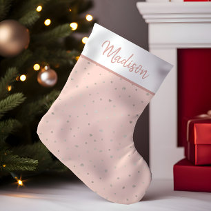 Rose Gold Blush Rosa Konfetti Anpassad Personlig Liten Julstrumpa