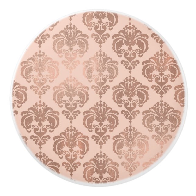 Rose Gold Blush Rosa Modern Glam Damask Knopp (Framsidan)