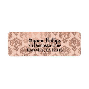Rose Gold Blush Rosa Modern Glam Damask Returadress Etikett