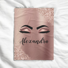 Rose Gold Blush Rosa Monogram Glitter Ögonfransar Fleecefilt