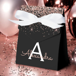 Rose Gold Blush Rosa Svart Glitter Monogram Presentaskar