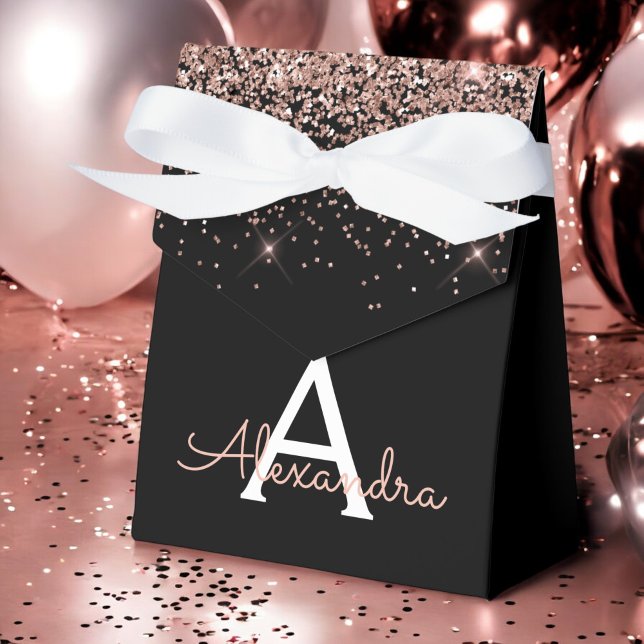 Rose Gold Blush Rosa Svart Glitter Monogram Presentaskar (Skapare uppladdad)