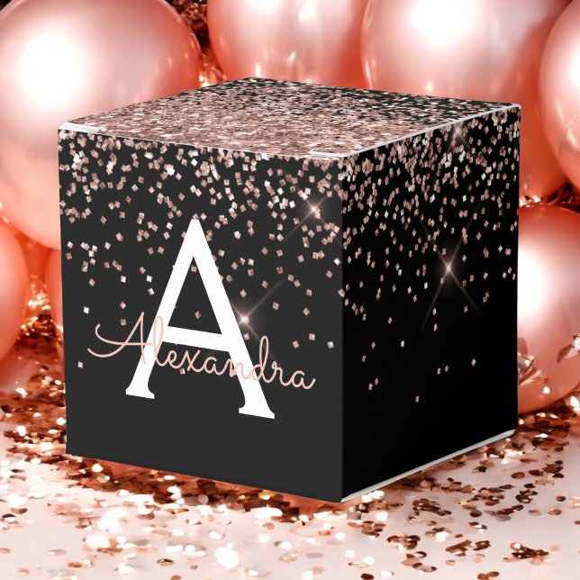 Rose Gold Blush Rosa Svart Glitter Monogram Presentaskar (Skapare uppladdad)