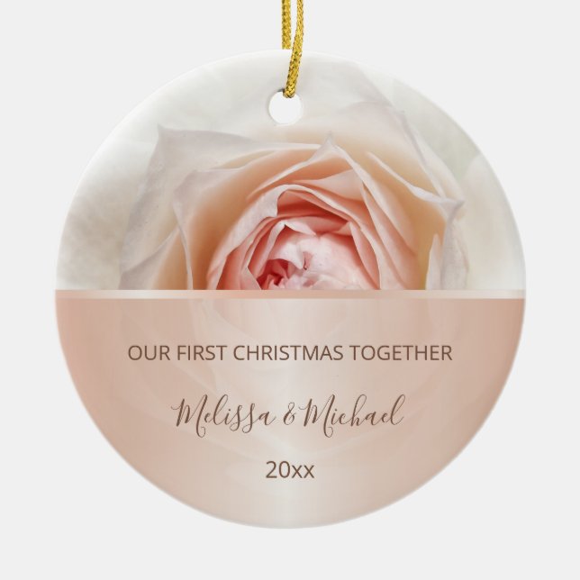 Rose Gold Blush Rose | First Christmas Custom Julgransprydnad Keramik (Framsidan)