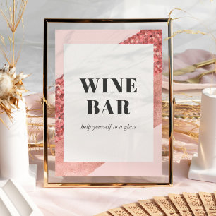 Rose Gold, Blush & Sequin Bröllopsfest Wine Bar Poster