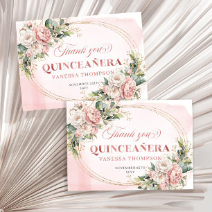 Rose Gold Boho Blommig Grönska Söt Femton Tack Kort