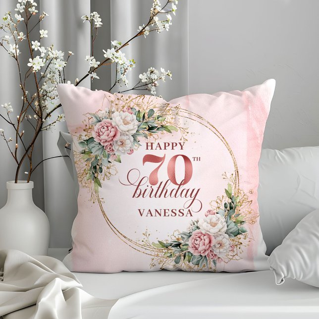 Rose Gold Boho Eucalyptus Pillow 70th Birthday  Kudde (Rose Gold Boho Eucalyptus Pillow 70th Birthday Pillow)
