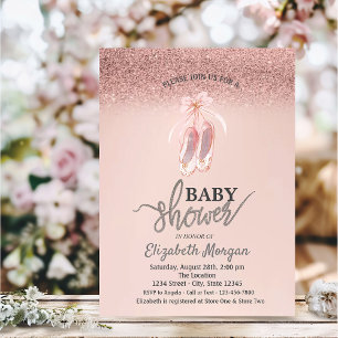 Rose Gold Bokeh, blomballetsskor Baby Shower Inbjudningar