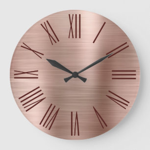 Rose Gold Borstad Folie Burgunder Romerska Siffror Stor Klocka