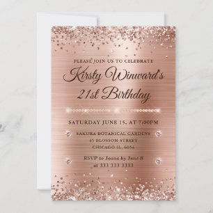 Rose Gold Borstad Metall och Glitter 21-årsdag Inbjudningar