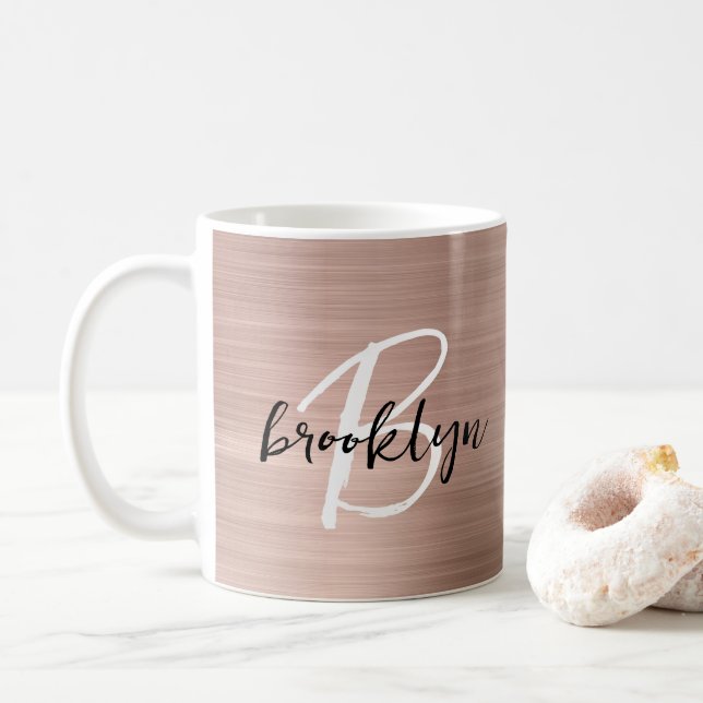 Rose Gold Borstad Metall Skrift Monogram Kaffemugg (Med munk)