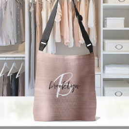 Rose Gold Borstad Metall Skriftmonogram Axelväska