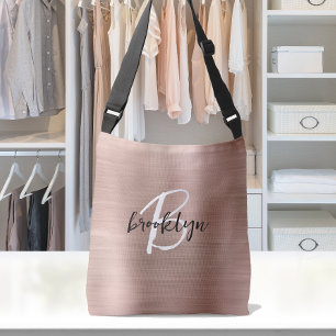 Rose Gold Borstad Metall Skriftmonogram Axelväska
