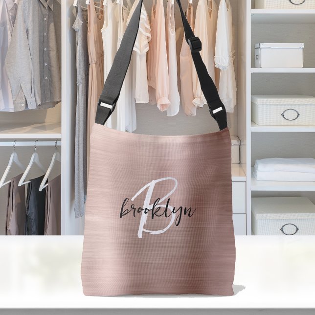 Rose Gold Borstad Metall Skriftmonogram  Axelväska (Skapare uppladdad)