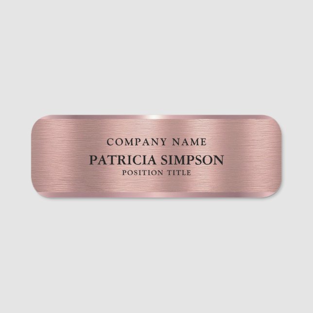 Rose Gold Borstad Metallisk Textur Design: Elegant Namnbricka (Framsida)