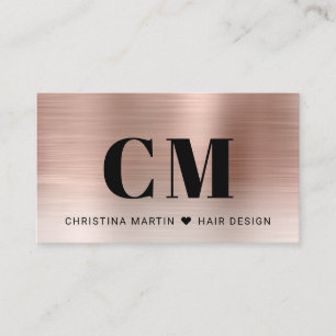 Rose Gold Borstat Metall Djärv Typografi Monogram Visitkort