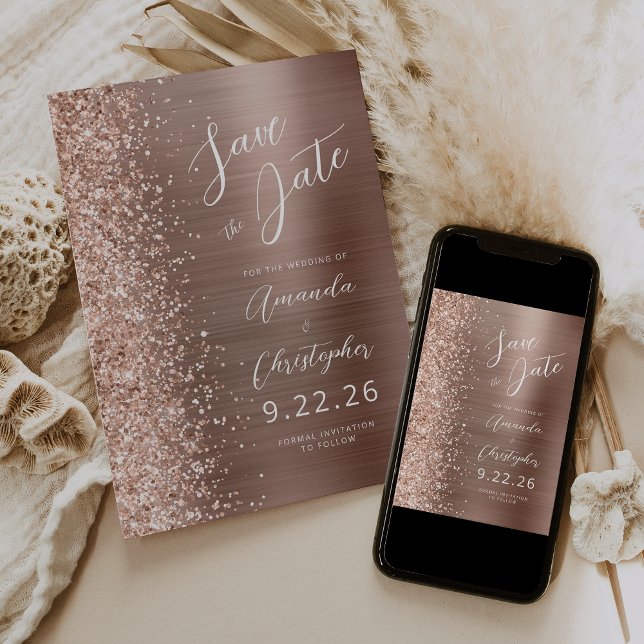 Rose Gold Borstat Metall Manus Spara Datum Meddelande (Skapare uppladdad)