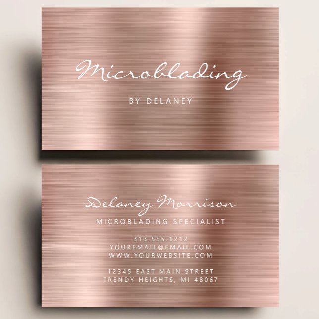 Rose Gold Borstat Metall Skrift Microblading Visitkort (Skapare uppladdad)