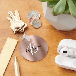 Rose Gold Borstat Metall Skript Monogram Nyckelring