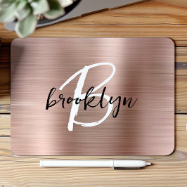 Rose Gold Borstat Metall Svart Vitt Monogram Musmatta
