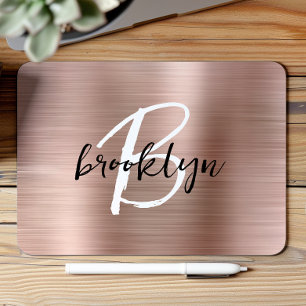 Rose Gold Borstat Metall Svart Vitt Monogram Musmatta