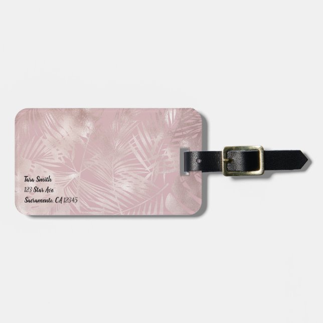 Rose Gold Botaniska Tropiska Palmtreeblad Bagagebricka (Horisontell Framsida)