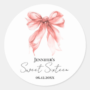 Rose Gold Bow Coquette Script Sweet 16 Fest Runt Klistermärke