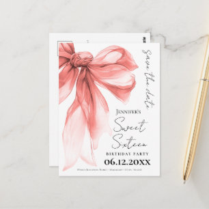 Rose Gold Bow Coquette Sweet 16 Spara datum Vykort