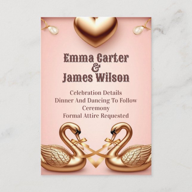 🌺Rose Gold Bröllop Med Vita Svanar 💐 Tilläggskort (Framsida)