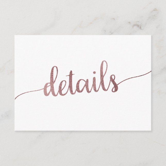 Rose Gold Bröllopsdetaljer Infogningskort Tilläggskort (Framsida)