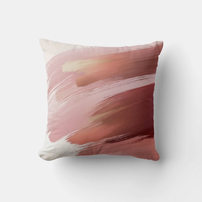 Rose Gold Brushstroke Abstract Throw Pillow Kudde (Framsida)