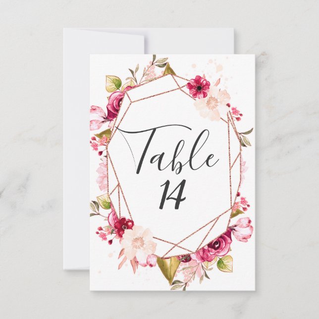 Rose Gold Burgunder & Rosa Bröllops Bordskort (Framsida)