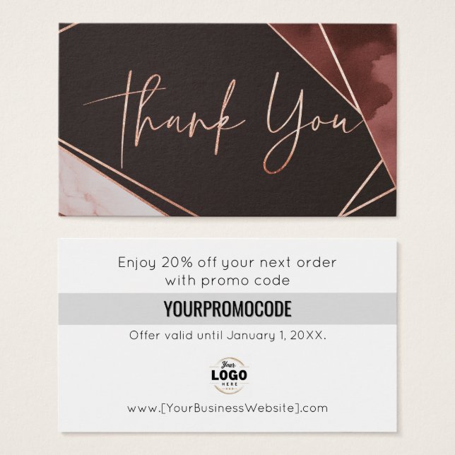 Rose Gold Burgundy Thank You Discount Cards Visitkort (Framsida & baksida)