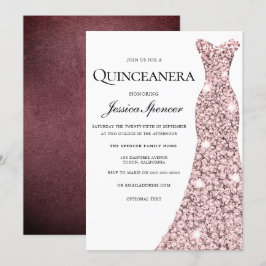 Rose Gold & Burgundy Velvet Quinceanera Inbjudan