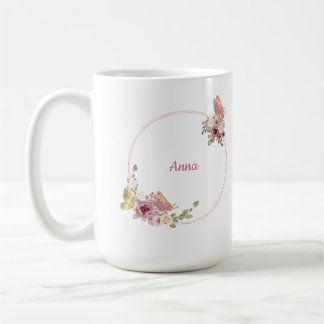 Rose Gold Butterfly Floral Latte Mug – Custom Name Kaffemugg
