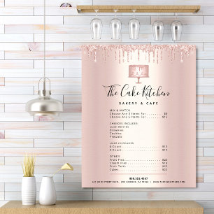 Rose Gold Cake Bakery Glitter Drip Meny Prislista Poster